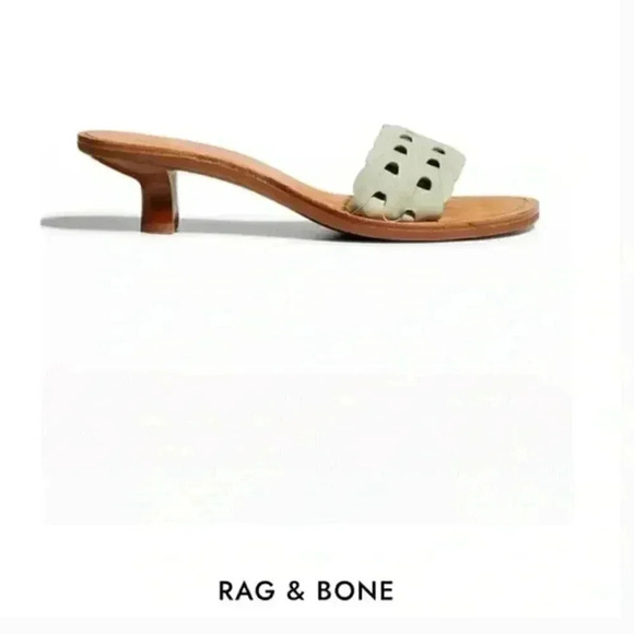 Rag & Bone Melrose Mid Mint Green Woven Leather Kitten Heel Sandal Size 9.5 - Picture 2 of 11